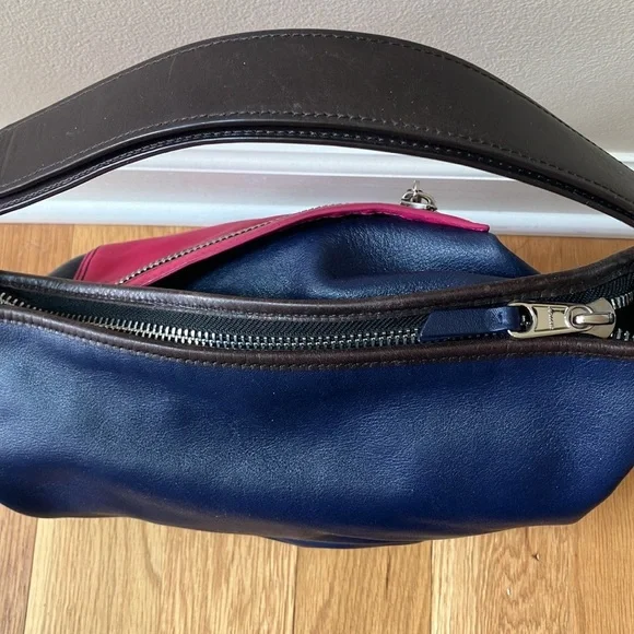 COACH Legacy Color Block RARE Shoulder Crossbody Bag Navy Pink Brown Silver EUC - Picture 7 of 13
